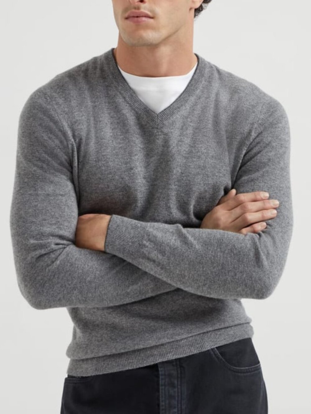Brunello Cucinelli Cashmere Wool Blend V-Neck Sweater Size L